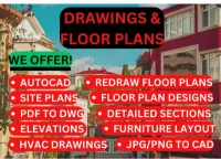 I will create AutoCAD 2D architectural floor plan drawings and elevations.