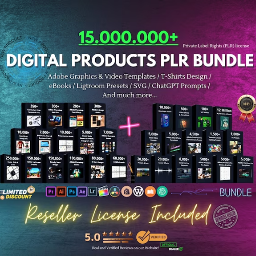 Massive 15+ Million Digital Product PLR Bundle, Premium Template, eBook Bundle, Online Business, Tsh