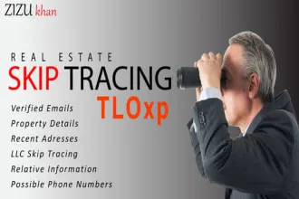 I will do real estate skip tracing and data entry,skip tracing by tloxp