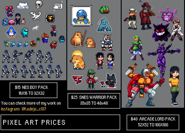 I will create pixel art characters, items, etc and animate them