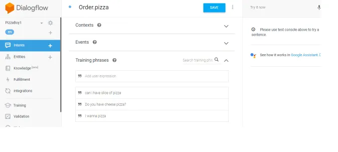 I will create chatbot using dialogflow