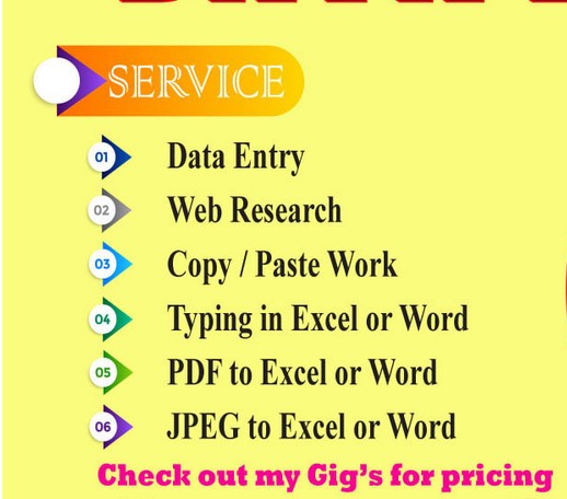 I will data entry, copy paste, web scraping and excel data entry