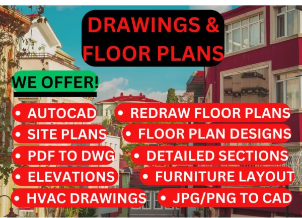 I will create AutoCAD 2D architectural floor plan drawings and elevations.