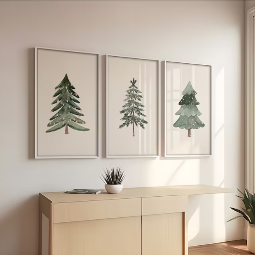 Christmas Tree Prints Set of 3 | Pine Tree Botanical Art | Printable Christmas Tree | Pine Tree Wate