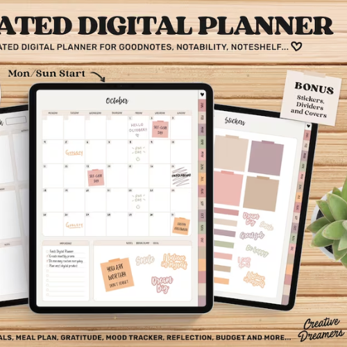 Undated Goodnotes Planner, Monthly Digital Planner, Goodnotes Template, iPad Planner, Digital Journa